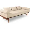 Image de Canapé Lit Convertible Design En Tissu Beige Et Bois - 140 X 200 Cm - Bois Clair Et Beige