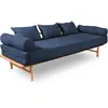 Image de Canapé Lit Convertible Design En Tissu Beige Et Bois - 140 X 200 Cm - Bois Clair Et Beige