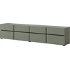 Image de Meuble TV XL coloris vert sauge et noir 225cm collection HAVANA. Meuble design avec 4 portes et 4 tiroirs.