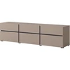 Image de Meuble TV 180cm coloris beige et noir collection HAVANA. Meuble design avec 3 portes et 3 tiroirs.