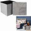 Image de The Home Deco Factory - Coffre Pouf Pliable Velours A Motif Gris M4