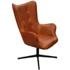 Image de The Home Deco Factory   Fauteuil Relax Pivotant Helsinki Pu Marron   Design Capitonné   Structure Métal   Dimensions L. 74 X L. 71,5 X H. 107 Cm