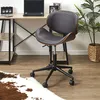 Image de The Home Deco Factory - Chaise De Bureau À Roulettes En Pu Noir Et Bois Marron