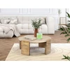 Image de Bobochic - Table Basse Ronde D.85 Cm Torvi Plateau Travertin Et Pieds Bois Massif De Manguier Clair