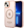 Image de Coque Rigide Rose Guess Guhmp14shtcmp Pour Iphone 14/15/13 (6,1 Pouces), Contour Doré, Translucide, Compatible Magsafe.