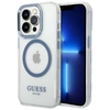 Image de Coque Rigide Bleue/bleue Guess Guhmp14xhtrmb Pour Iphone 14 Pro Max 6,7 Pouces, Contour Métallique, Compatible Magsafe