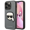 Image de Coque Rigide Argentée Saffiano Karl Lagerfeld Klhcp14lsapkhg Pour Iphone 14 Pro 6,1" Avec Écusson Tête De Karl.