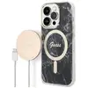 Image de Bundle Coque pour iPhone 14 Pro Max Motif Marbré et Chargeur Sans Fil Qi Magsafe Noir - Neuf