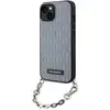 Image de Étui Karl Lagerfeld Saffiano Monogram Chain pour iPhone 14, argenté - Neuf