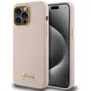 Image de Coque Rigide Rose Guess Guhcp15lsmbslp Pour Iphone 15 Pro 6.1, Logo Et Cadre En Métal Avec Inscription En Écriture Cursive.