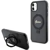 Image de Coque Rigide Noire Guess Guhmn61hrsgsk Pour Iphone 11/xr 6.1 Avec Anneau De Support, Inscription Pailletée Et Compatible Magsafe.