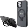 Image de Coque Rigide Noire Guess Guhmp12mhrsgsk Pour Iphone 12/12 Pro 6,1 Pouces, Avec Anneau De Support, Inscription Pailletée Et Compatible Magsafe.