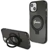 Image de Coque Rigide Noire Guess Guhmp14shrsgsk Pour Iphone 14/15/13 (6,1 Pouces), Avec Anneau De Support, Inscription Pailletée Et Compatible Magsafe.