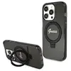 Image de Coque Rigide Noire Guess Guhmp14lhrsgsk Pour Iphone 14 Pro 6.1 Avec Anneau De Support, Inscription Pailletée Et Compatible Magsafe.