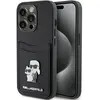 Image de Coque Rigide Noire Karl Lagerfeld Klhcp15lsapkcnpk Pour Iphone 15 Pro 6.1, En Cuir Saffiano Avec Emplacement Pour Carte, Style Karl&choupette, Pin's En Métal.