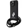 Image de Coque Rigide Karl Lagerfeld Klhcp14xsakcpsk Pour Iphone 14 Pro Max 6,7 Pouces, Noire, Bandoulière, Bracelet En Cuir Saffiano, Pin's En Métal, Karl & Choupette