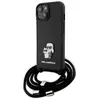 Image de Coque Rigide Karl Lagerfeld Klhcp15ssakcpsk Pour Iphone 15/14/13 6,1 Pouces, Noire, Bandoulière En Cuir Saffiano, Pin's En Métal, Karl & Choupette