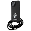 Image de Coque Rigide Karl Lagerfeld Klhcp15msakcpsk Pour Iphone 15 Plus / 14 Plus 6,7 Pouces, Noire, Bandoulière, Bracelet En Cuir Saffiano, Pin's En Métal, Karl & Choupette