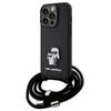 Image de Coque Rigide Karl Lagerfeld Klhcp15lsakcpsk Pour Iphone 15 Pro 6.1, Noire, Bandoulière, Bracelet En Cuir Saffiano, Pin's En Métal, Karl & Choupette