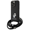 Image de Coque Rigide Karl Lagerfeld Klhcp15xsakcpsk Pour Iphone 15 Pro Max 6,7 Pouces, Noire, Bandoulière, Bracelet En Cuir Saffiano, Pin's En Métal, Karl & Choupette