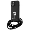 Image de Étui Karl Lagerfeld pour iPhone 15 6.1 étui rigide noir Crossbody Saffiano Monogram Metal Pin Karl & Choupette - Neuf