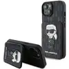 Image de Étui Karl Lagerfeld pour iPhone 15 6.1 noir étui rigide Saffiano Cardslots and Stand Monogram Ikonik Patch - Neuf