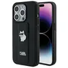 Image de Coque Rigide Noire Avec Support Et Épingles Choupette En Cuir Saffiano, Modèle Karl Lagerfeld Klhcp14lgsachpk Pour Iphone 14 Pro 6.1.