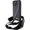 Image de Coque Rigide Noire Bmw Bmhcp15s23psvtk Pour Iphone 15/14/13, Édition M, Lignes Tricolores En Carbone, Avec Dragonne.