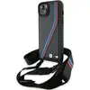 Image de Étui BMW pour iPhone 15 noir étui rigide M Edition Carbon Tricolor Lines & Strap - Neuf