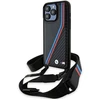 Image de Coque Rigide Noire Bmw Bmhcp15x23psvtk Pour Iphone 15 Pro Max 6,7 Pouces, Édition M, Finition Carbone Tricolore, Avec Dragonne.