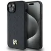 Image de Coque Rigide Noire Dkny Dkhmp15spshrpsk Pour Iphone 15/14/136,1 Pouces, Motif Cuir, Logo Métallique, Compatible Magsafe.