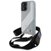 Image de Coque Rigide Grise/grise Bmw M Edition Avec Bande Carbone Et Dragonne Pour Iphone 16 6,1 Pouces (bmhcp16s23psccg).