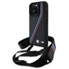 Image de Coque Rigide Bmw Bmhcp16x23psvtk Pour Iphone 16 Pro Max 6,9 Pouces, Noire, Édition M, Lignes Tricolores En Carbone, Avec Dragonne.