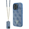 Image de Étui Rigide Bleu Guess Guhcp16lp4tdscpb Pour Iphone 16 Pro 6,3 Pouces, En Cuir, Métal, Logo Et Strass, Bandoulière.