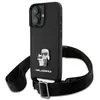 Image de Coque Rigide Karl Lagerfeld Klhcp16ssakcpbk Pour Iphone 16 6.1 Noir/noir, Finition Saffiano, Avec Broche Métallique Et Dragonne Cbdy.