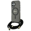 Image de Coque Rigide Noire Guess Guhmp16shctsgnsk Pour Iphone 16 6.1 Avec Bandoulière, Cordon Et Logo Magsafe.