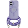 Image de Étui Guess pour iPhone 16 6.1 violet étui rigide Crossbody Cord Script MagSafe - Neuf