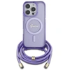 Image de Étui Guess pour iPhone 16 Pro 6.3 violet étui rigide Crossbody Cord Script MagSafe - Neuf