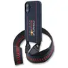 Image de Étui Red Bull en silicone avec lanière et logo MagSafe pour iPhone 16, bleu marine - Neuf