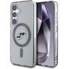 Image de Coque Magsafe Pour Samsung Galaxy S25 Noire Avec Logo Imprimé Karl Lagerfeld Et Têtes De Choupette, Bouton Karl Lagerfeld.