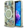 Image de Coque Guess Iml Métal Paillettes Fleurs Triangle Magsafe Pour Iphone 16e Verte