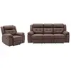 Image de Canapé 3 Places Et Fauteuil Relax Électrique En Microfibre Aspect Cuir Vieilli Marron Ortiano