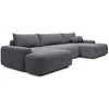 Image de Grand Canapé D'Angle Panoramique Convertible En Tissu Texturé Gris Daviso