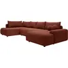 Image de Grand Canapé D'Angle Droit Panoramique Convertible En Tissu Texturé Terracotta Daviso