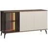 Image de Buffet 3 Portes Avec Leds En Mdf Et Verre Fumé - Beige Et Naturel Foncé - Janeya
