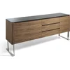 Image de Buffet Bois Dessus En Verre Trempé Noir 3 Tiroirs - Marron, Noir