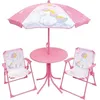 Image de Mobilier de jardin - Mobilier de jardin Einhorn : table H. 46 x 46 cm, 2 chaises pliantes, parasol H. 125 x 100 cm