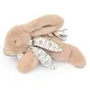 Image de Doudou et Compagnie - Peluche lapin   Peluche lapin avec écharpe en lin