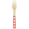 Image de Sachet de 8 fourchettes en bois avec manche vichy rouge et blanc