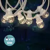Image de Guirlande Guinguette 10m Cable Blanc Ip65 - Guirlande Electrique Exterieur 10 Bulbes Transparents Dimmables - Guirlande Guinguette Décoration Pour Jardin Et Terrasse